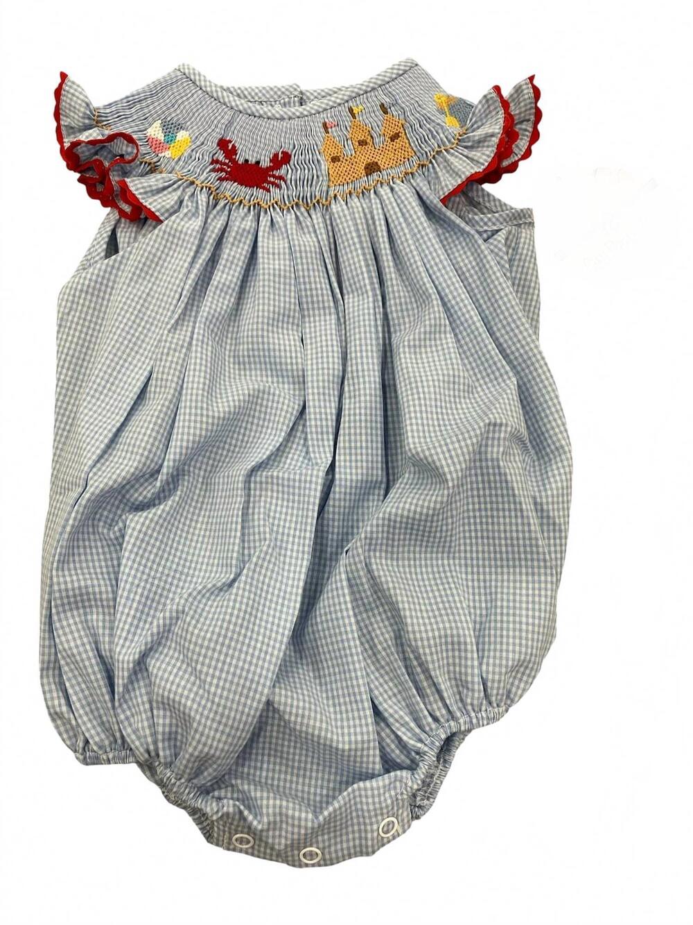 NEW CITY BEAUTIFUL kid's beach day smocked bubble in blue multi